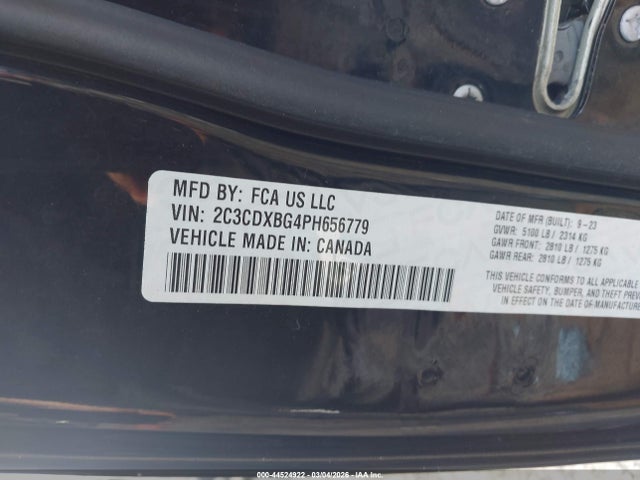 Продажа на аукционе авто 2023 Dodge Charger Sxt, vin: 2C3CDXBG4PH656779, номер лота: 44524922