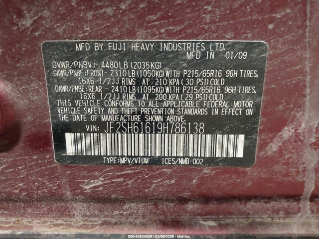Продажа на аукционе авто 2009 Subaru Forester 2.5x, vin: JF2SH61619H786138, номер лота: 44524939