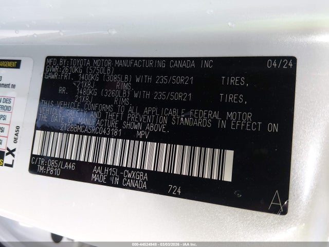 Продажа на аукционе авто 2024 Lexus Rx 350h Luxury, vin: 2T2BBMCA5RC043181, номер лота: 44524948