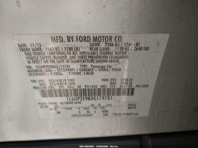 Продаж на аукціоні авто 2013 Ford Taurus Sel, vin: 1FAHP2E98DG179781, номер лоту: 44524957