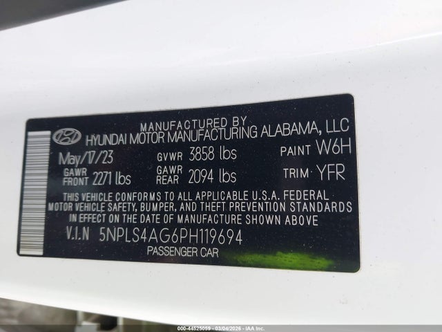 Продаж на аукціоні авто 2023 Hyundai Elantra Sel, vin: 5NPLS4AG6PH119694, номер лоту: 44525059