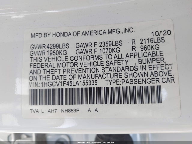 1HGCV1F45LA155335 Honda ACCORD EX