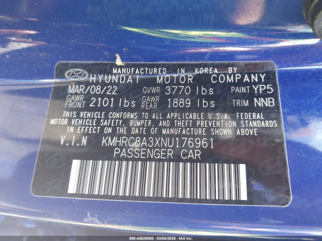 Продажа на аукционе авто 2022 Hyundai Venue Limited, vin: KMHRC8A3XNU176961, номер лота: 44525098