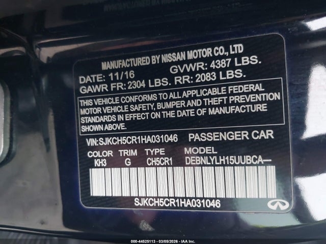 Продажа на аукционе авто 2017 Infiniti Qx30 Premium, vin: SJKCH5CR1HA031046, номер лота: 44525113