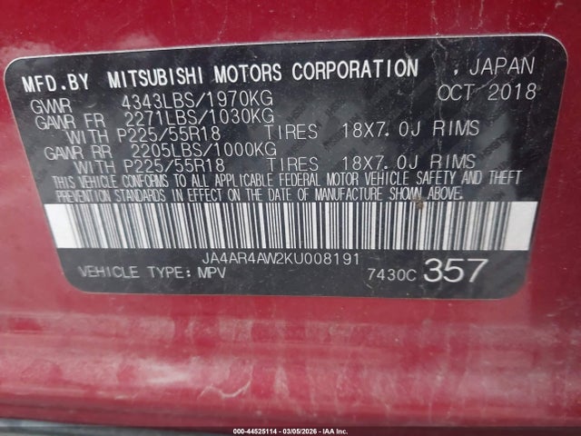 2019 MITSUBISHI OUTLANDER SPORT JA4AR4AW2KU008191 Photo 8