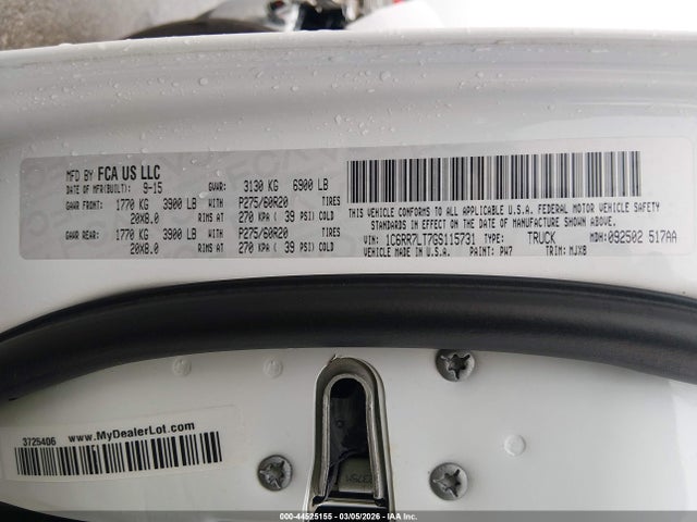 2016 Ram 1500 Big Horn მანქანა იყიდება აუქციონზე, vin: 1C6RR7LT7GS115731, აუქციონის ნომერი: 44525155