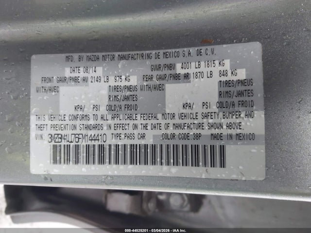 Aukcja sprzedaży 2015 Mazda Mazda3 I Sport, vin: 3MZBM1U76FM144410, numer aukcji: 44525201