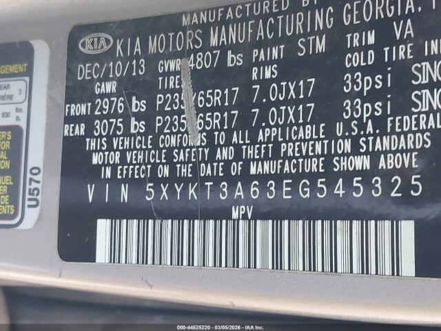 KIA SORENTO LX 2014 5XYKT3A63EG545325 Image 9