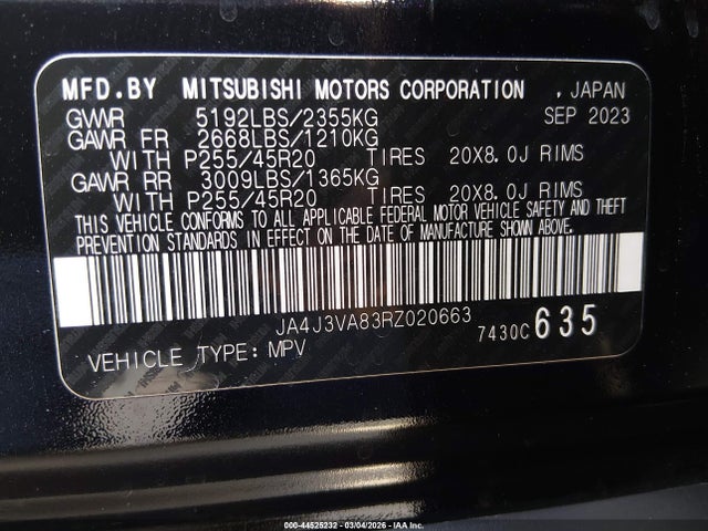Продаж на аукціоні авто 2024 Mitsubishi Outlander Se 2.5 2wd, vin: JA4J3VA83RZ020663, номер лоту: 44525232