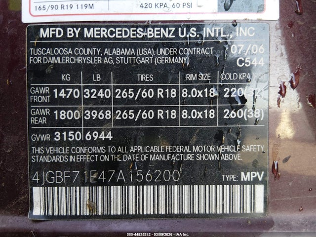 Aukcja sprzedaży 2007 Mercedes-benz Gl 450 4matic, vin: 4JGBF71E47A156200, numer aukcji: 44525282