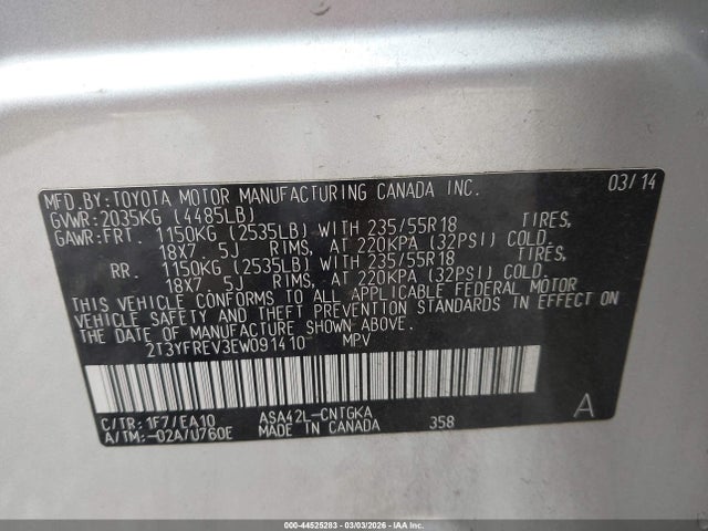 Toyota Rav4 Limited 2014 2T3YFREV3EW091410 Image 9