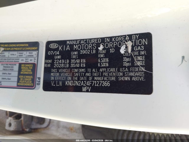 Aukcja sprzedaży 2015 Kia Soul, vin: KNDJN2A24F7127366, numer aukcji: 44525288