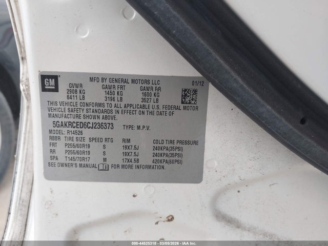 Aukcja sprzedaży 2012 Buick Enclave Leather, vin: 5GAKRCED6CJ236373, numer aukcji: 44525318