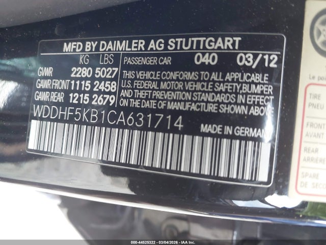 Aukcja sprzedaży 2012 Mercedes-benz E 350, vin: WDDHF5KB1CA631714, numer aukcji: 44525322