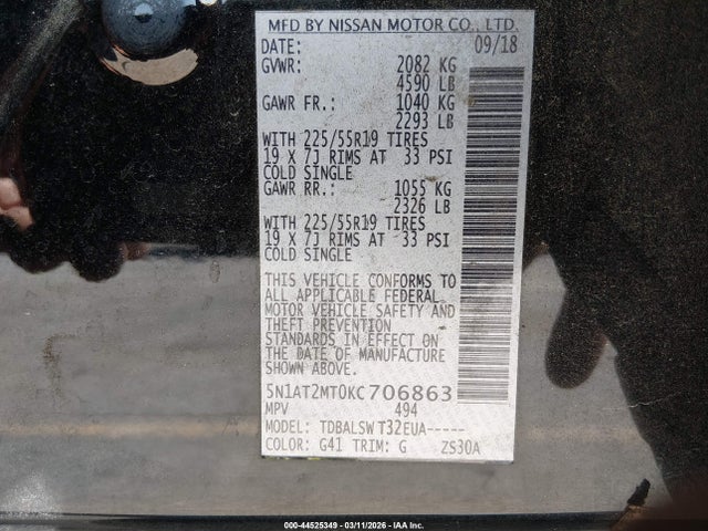 Aukcja sprzedaży 2019 Nissan Rogue Sl, vin: 5N1AT2MT0KC706863, numer aukcji: 44525349