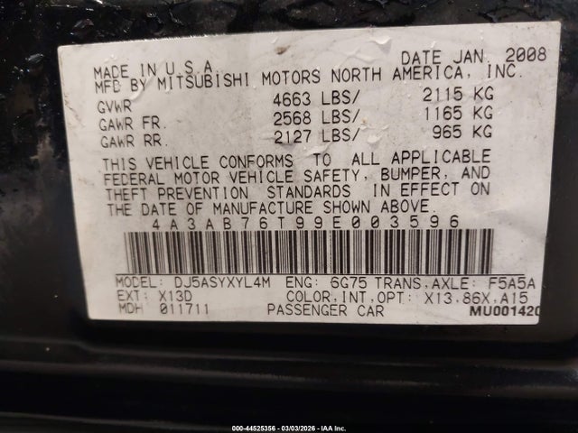 2009 MITSUBISHI GALANT 4A3AB76T99E003596 Photo 8