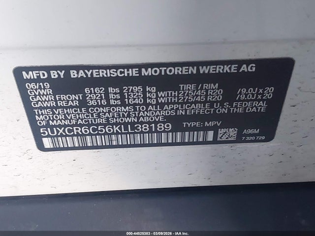 2019 Bmw X5 Xdrive40i მანქანა იყიდება აუქციონზე, vin: 5UXCR6C56KLL38189, აუქციონის ნომერი: 44525383
