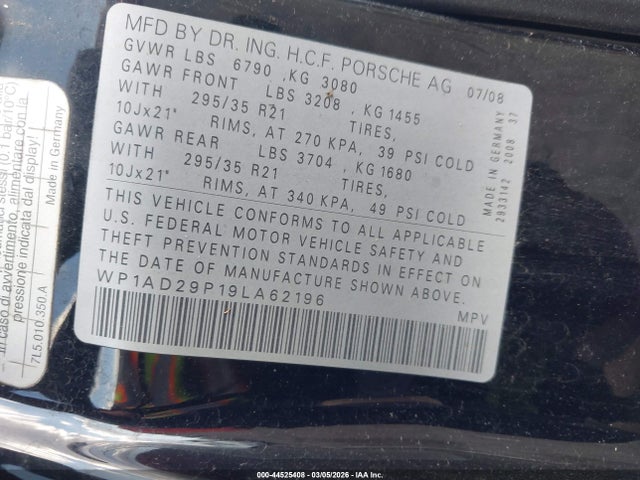 2009 PORSCHE CAYENNE WP1AD29P19LA62196 Photo 8