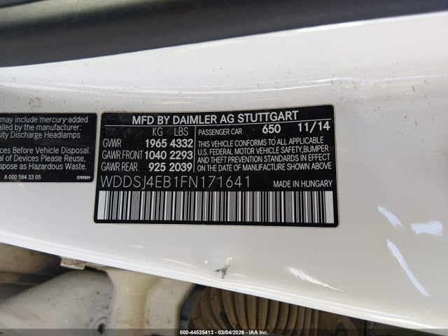 2015 Mercedes-benz Cla 250 მანქანა იყიდება აუქციონზე, vin: WDDSJ4EB1FN171641, აუქციონის ნომერი: 44525413