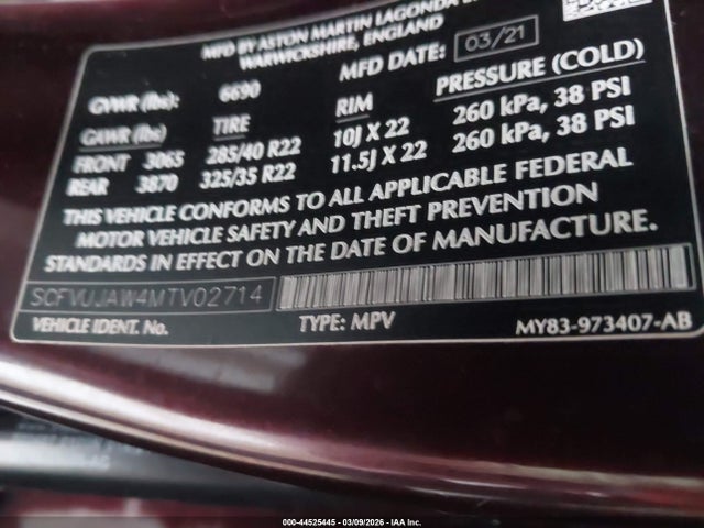 Aston Martin DBX 2021 SCFVUJAW4MTV02714 Image 9
