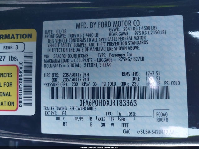 Ford FUSION SE 2018 3FA6P0HDXJR183363 Image 9