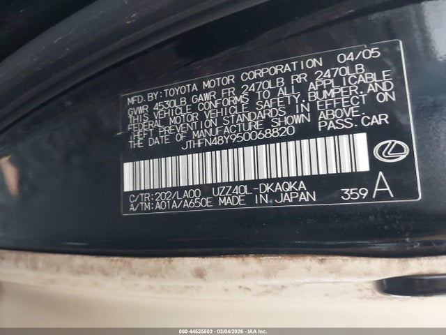 2005 LEXUS SC 430 JTHFN48Y950068820 Photo 8