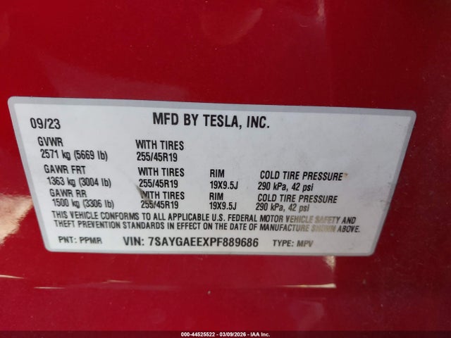 Aukcja sprzedaży 2023 Tesla Model Y, vin: 7SAYGAEEXPF889686, numer aukcji: 44525522