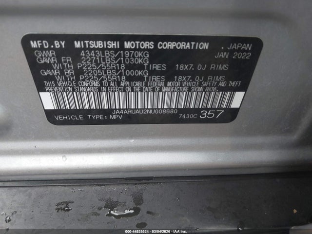 2022 MITSUBISHI OUTLANDER SPORT JA4ARUAU2NU008680 Photo 8