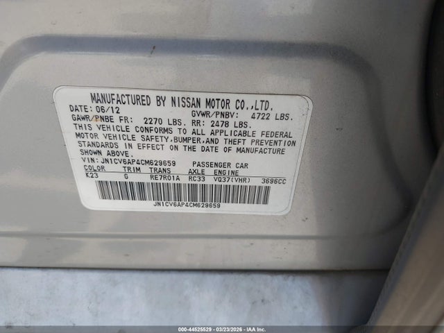 Продажа на аукционе авто 2012 Infiniti G37 Journey, vin: JN1CV6AP4CM629659, номер лота: 44525529