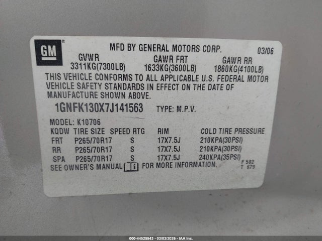 2007 CHEVROLET TAHOE 1GNFK130X7J141563 Photo 8