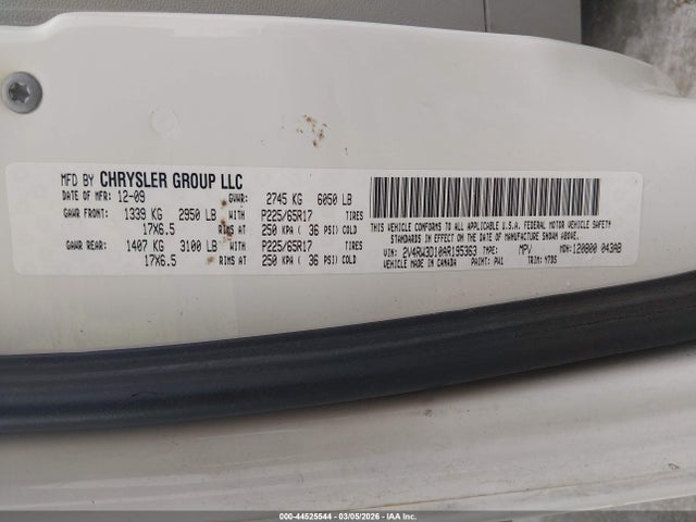 2010 Volkswagen Routan Se მანქანა იყიდება აუქციონზე, vin: 2V4RW3D10AR195363, აუქციონის ნომერი: 44525544