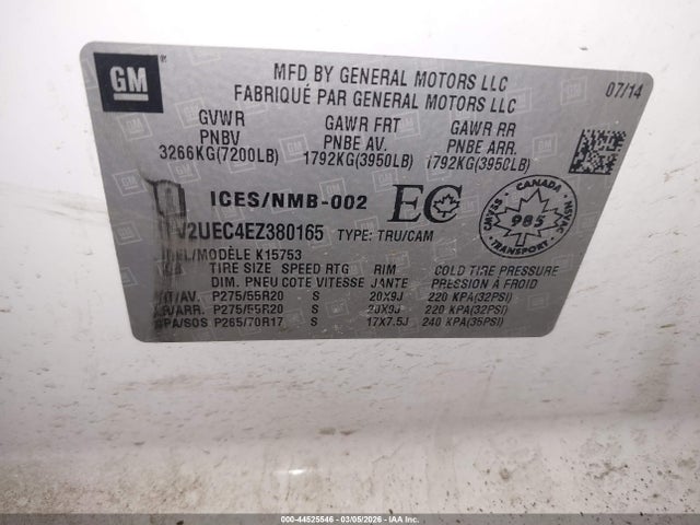 Aukcja sprzedaży 2014 Gmc Sierra 1500 Sle, vin: 1GTV2UEC4EZ380165, numer aukcji: 44525546