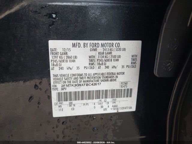 Ford EDGE SE 2015 2FMTK3G9XFBC42617 Image 9