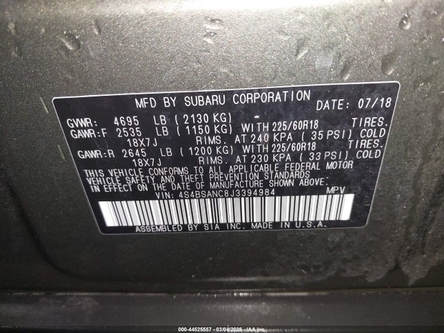 4S4BSANC8J3394984 Subaru Outback 2.5i Limited