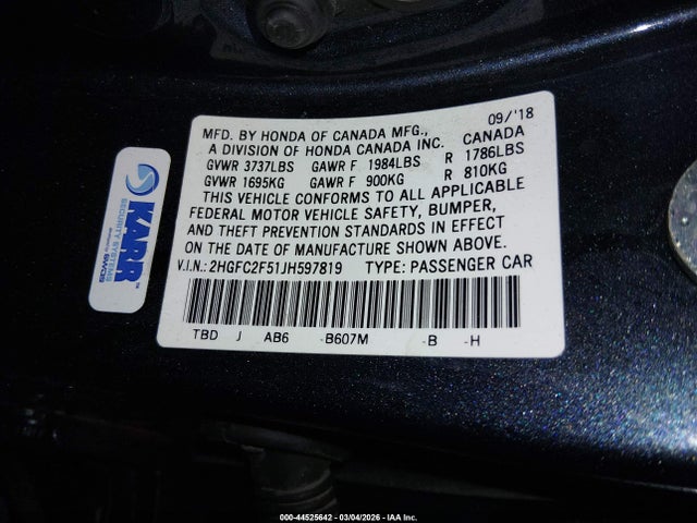 2HGFC2F51JH597819 Honda Civic Lx