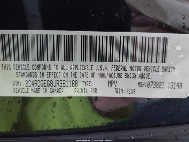 2C4RDGEG8JR361168 Dodge Grand Caravan Gt