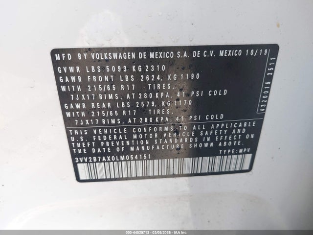Aukcja sprzedaży 2020 Volkswagen Tiguan 2.0t Se/2.0t Se R-line Black/2.0t Sel, vin: 3VV2B7AX0LM054151, numer aukcji: 44525713