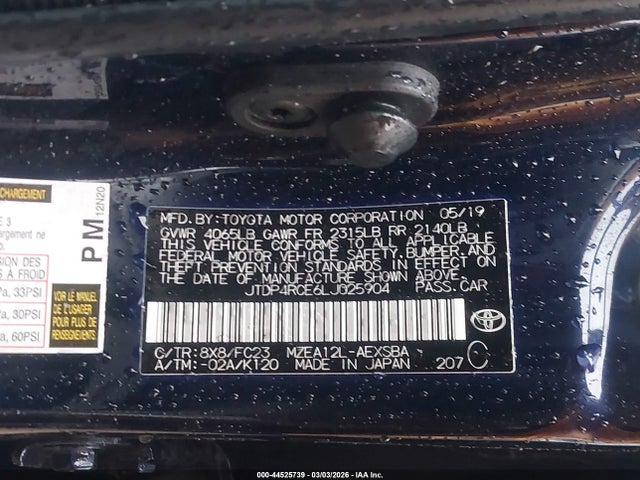 44525739 :رقم المزاد ، JTDP4RCE6LJ025904 vin ، 2020 Toyota Corolla Se مزاد بيع