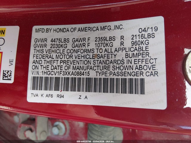 1HGCV1F3XKA088415 Honda Accord Sport