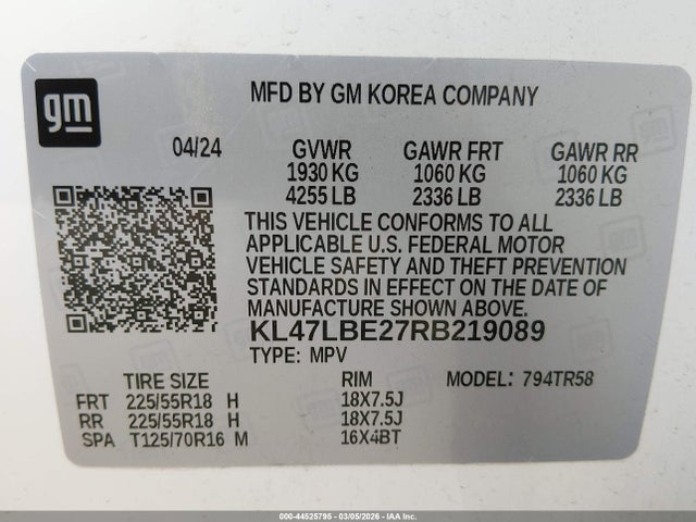 44525795 :رقم المزاد ، KL47LBE27RB219089 vin ، 2024 Buick Envista Sport Touring Fwd مزاد بيع