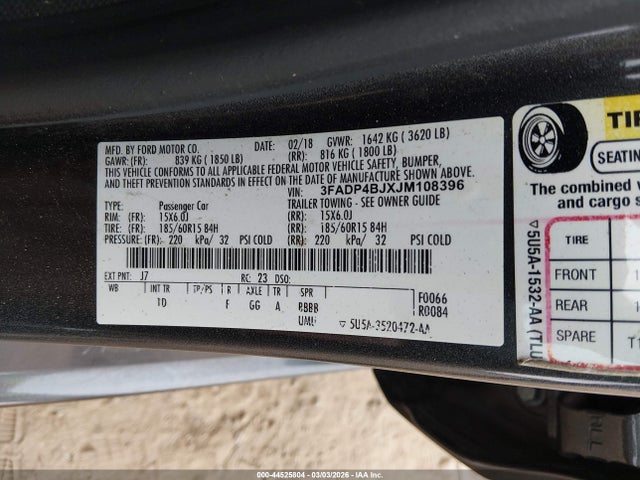 2018 FORD FIESTA 3FADP4BJXJM108396 Photo 8