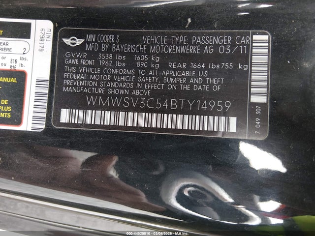 2011 MINI COOPER S WMWSV3C54BTY14959 Photo 8