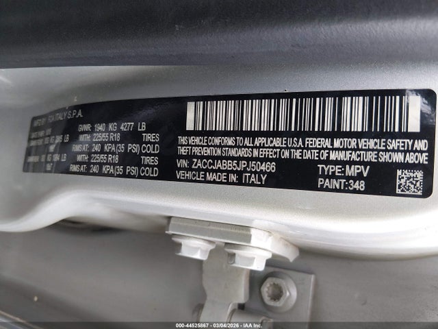 Продаж на аукціоні авто 2018 Jeep Renegade Altitude Fwd, vin: ZACCJABB5JPJ50466, номер лоту: 44525867