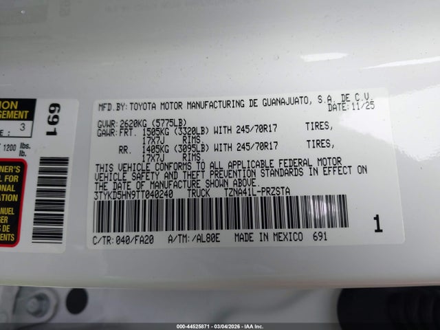 Toyota Tacoma Sr 2026 3TYKD5HN9TT040240 Image 9