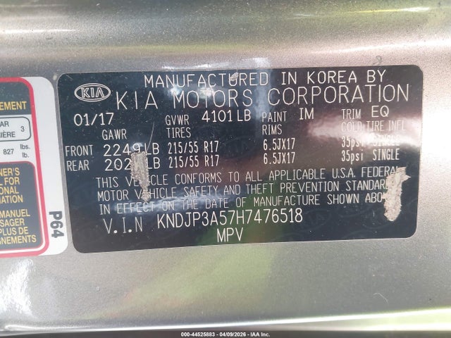 44525883 :رقم المزاد ، KNDJP3A57H7476518 vin ، 2017 Kia Soul + مزاد بيع