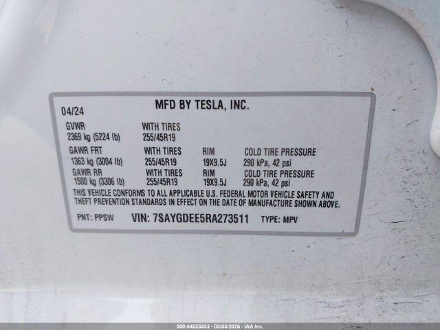 2024 TESLA MODEL Y 7SAYGDEE5RA273511 Photo 8