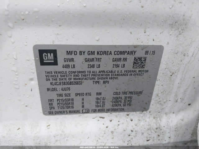 Auction sale of the 2016 Buick Encore, vin: KL4CJESB3GB526833, lot number: 44525939
