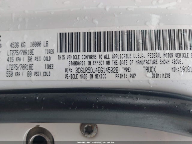2014 Ram 2500 Big Horn მანქანა იყიდება აუქციონზე, vin: 3C6UR5DJ4EG145026, აუქციონის ნომერი: 44525947