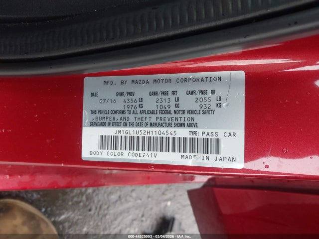 Продаж на аукціоні авто 2017 Mazda Mazda6 Sport, vin: JM1GL1U52H1104545, номер лоту: 44525953