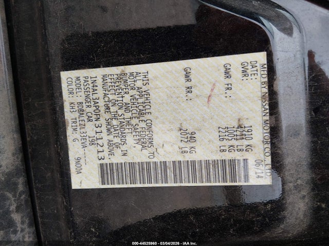 1N4AL3AP0FN311213 Nissan Altima 2.5 S